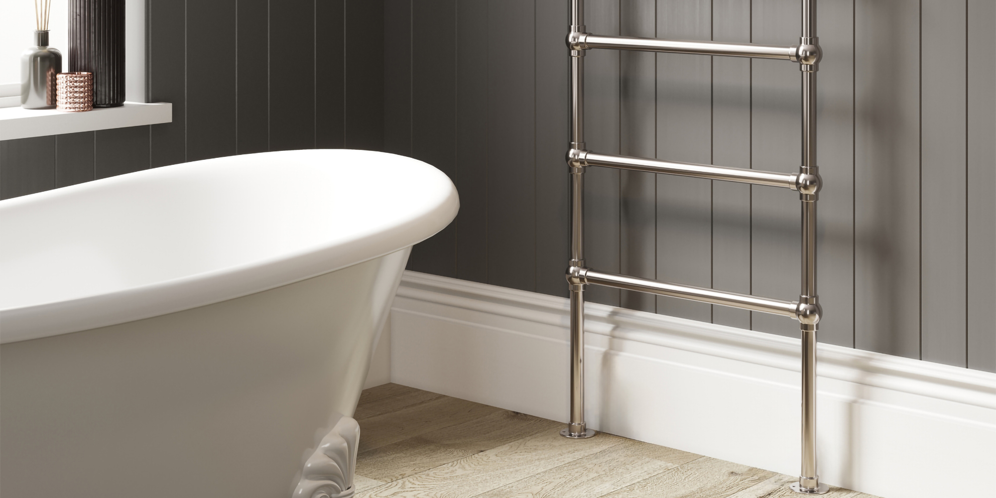 DQ Heating Methwold Floor Mounted Traditional Electric Heated Towel Rail