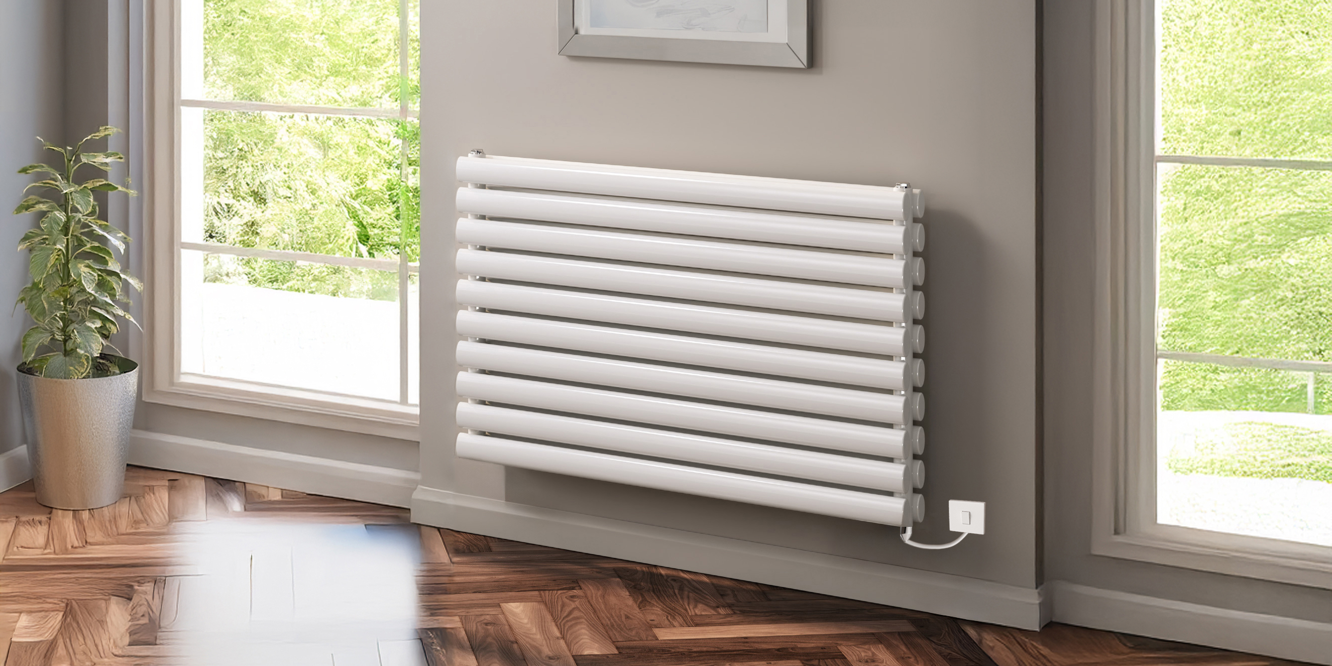 Reina Nevah Horizontal Double Designer Electric Radiator - White